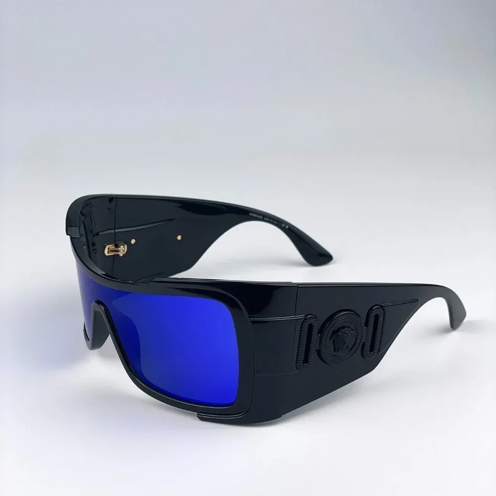 Versace VE4451 GB1/55 Sunglasses Black Grey Mirrored Blue Wraparound Unisex